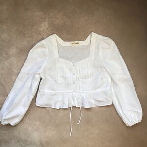 NWOT Casa Raki 100% Gots Organic Linen Sweetheart Neckline Puff Sleeve Blouse M